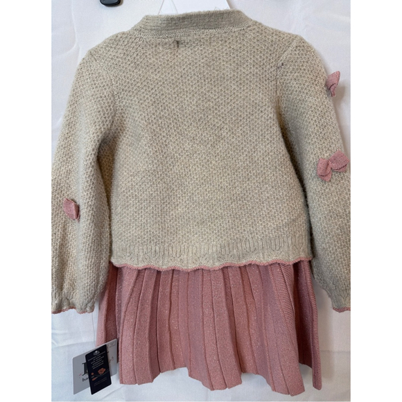 Haute Hippie Kids Style Knit Pink Sparkle Bow Sweater Skirt Set 24 Mo. Holiday - Picture 4 of 7